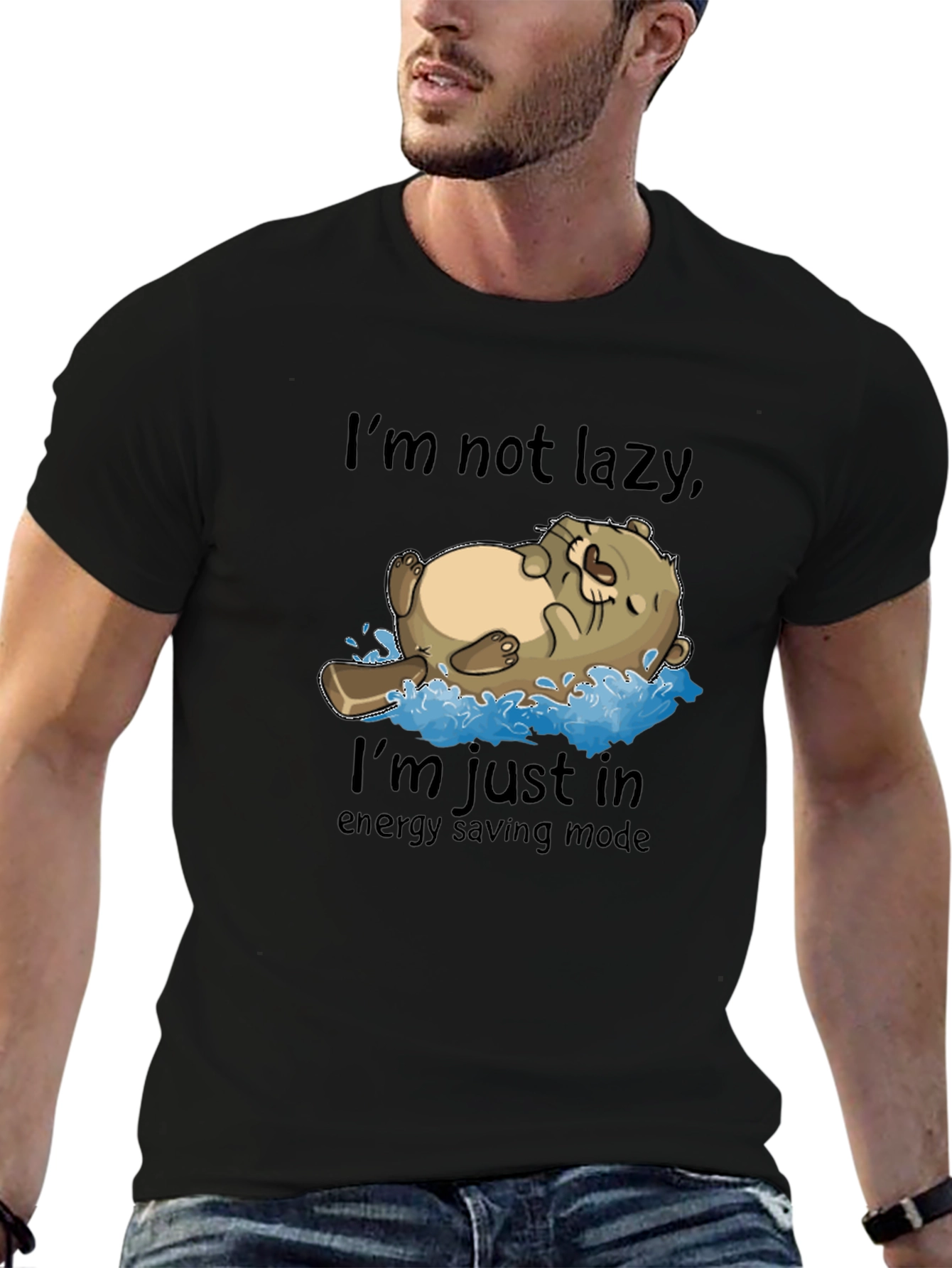 Lazy Otter Energy Saving Mode Black T-Shirt
