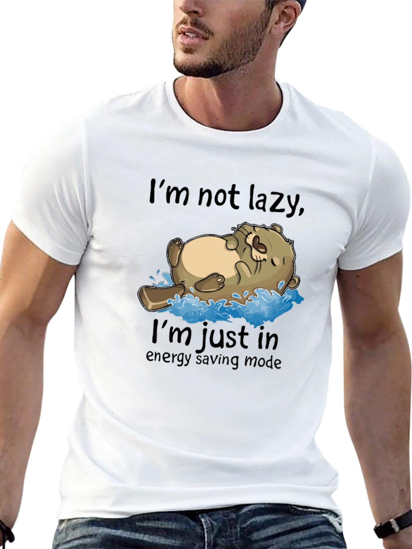 Lazy Otter Energy Saving Mode Black T-Shirt