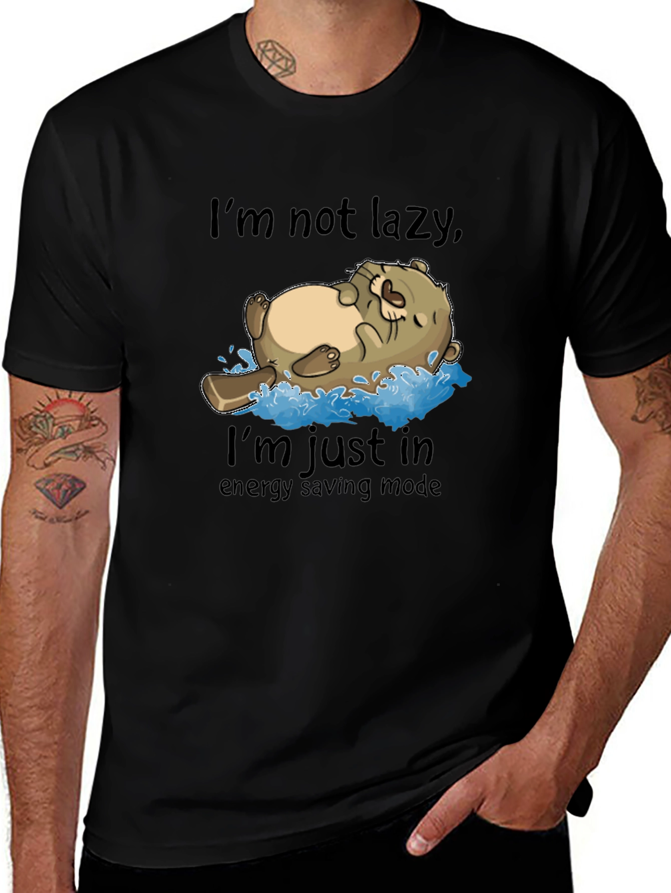 Lazy Otter Energy Saving Mode Black T-Shirt