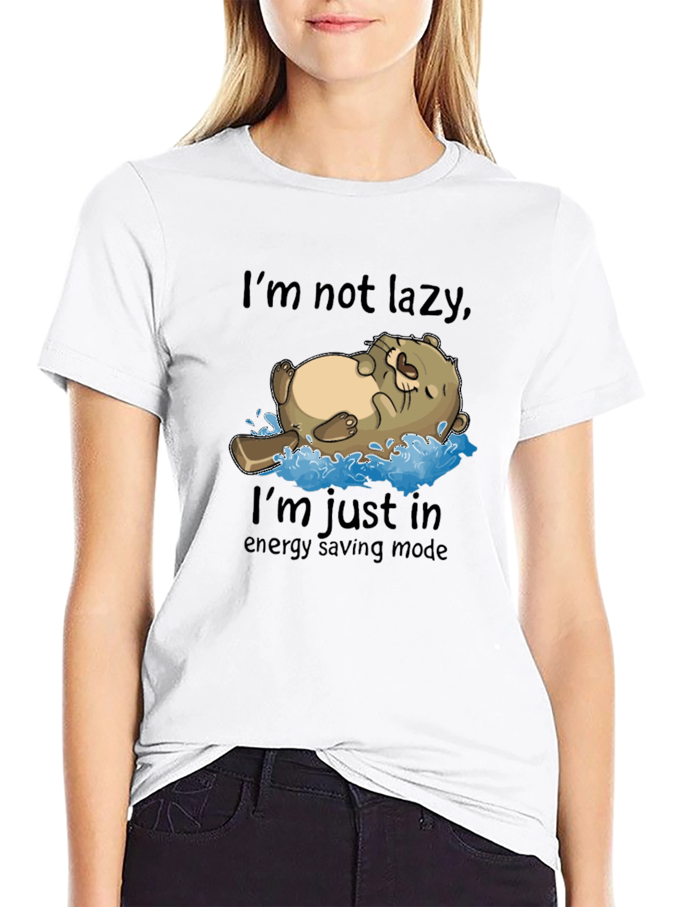 Lazy Otter Energy Saving Mode Black T-Shirt