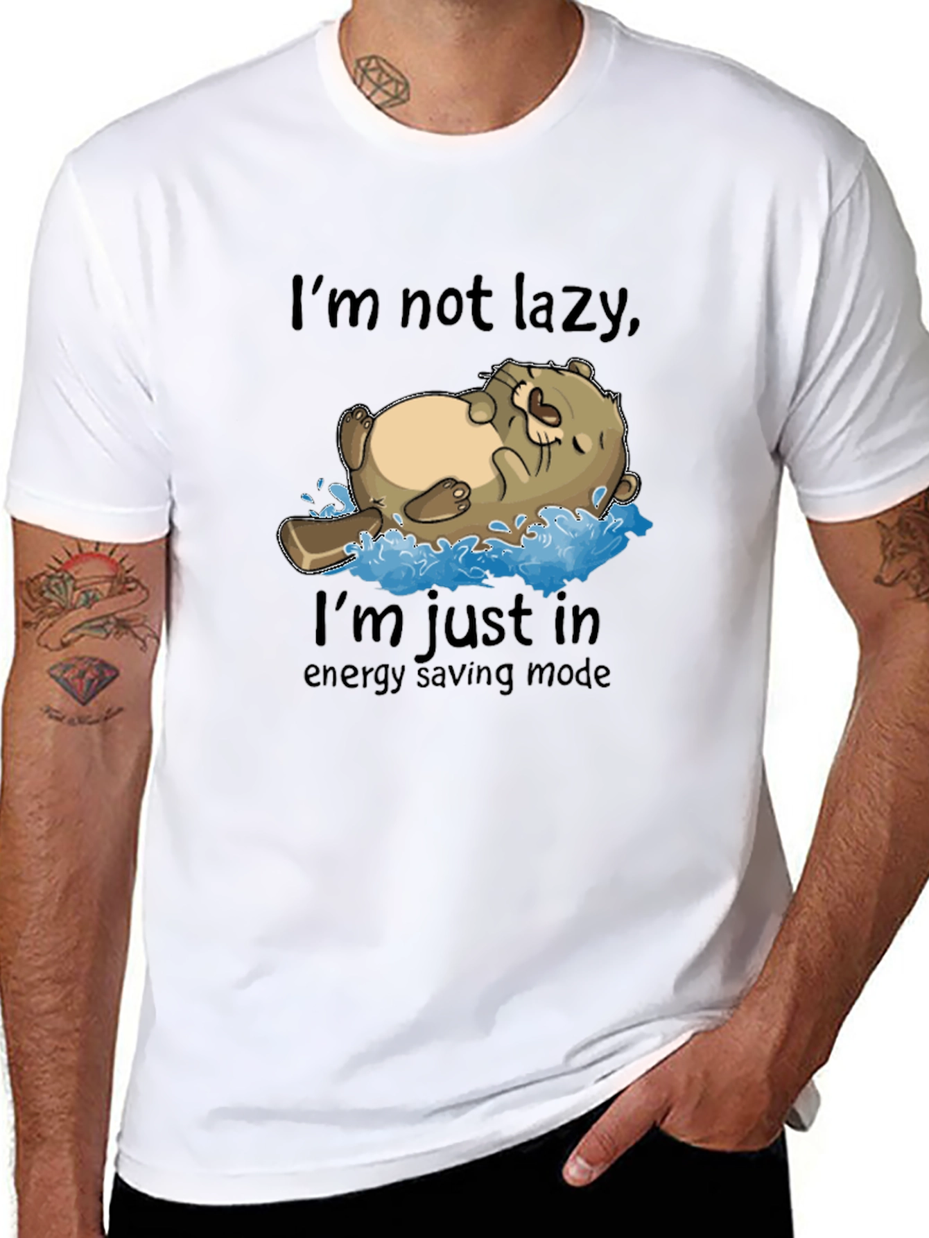 Lazy Otter Energy Saving Mode Black T-Shirt