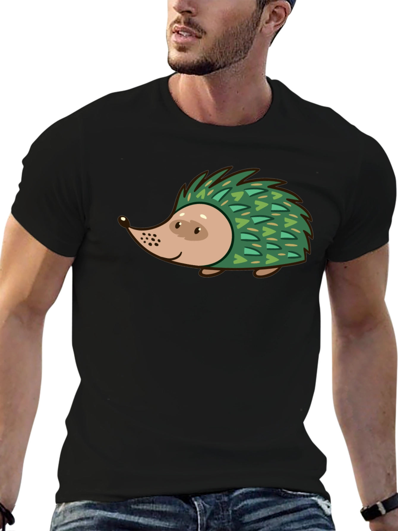 Hedgehog Graphic Tee - Black Cotton T-Shirt