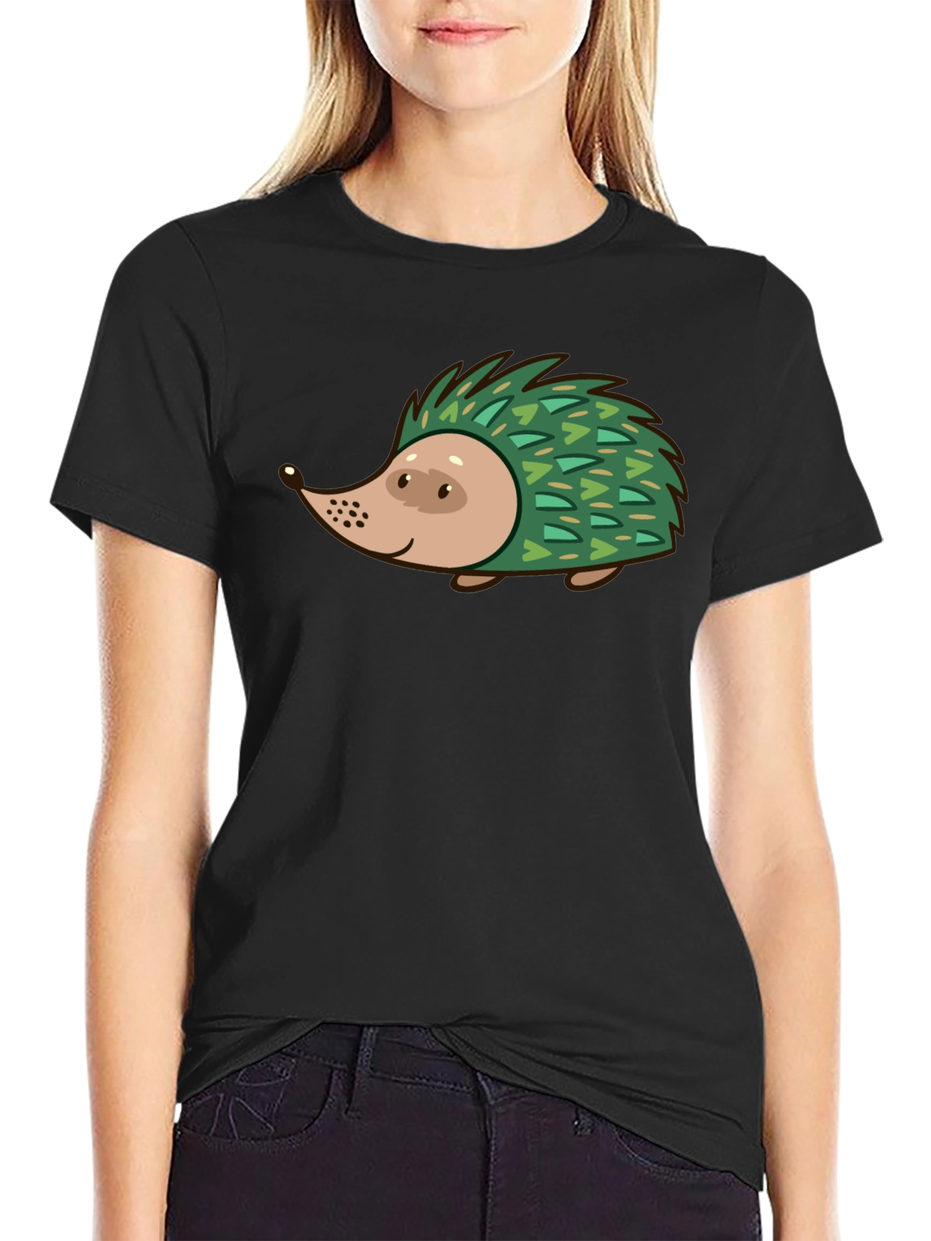 Hedgehog Graphic Tee - Black Cotton T-Shirt