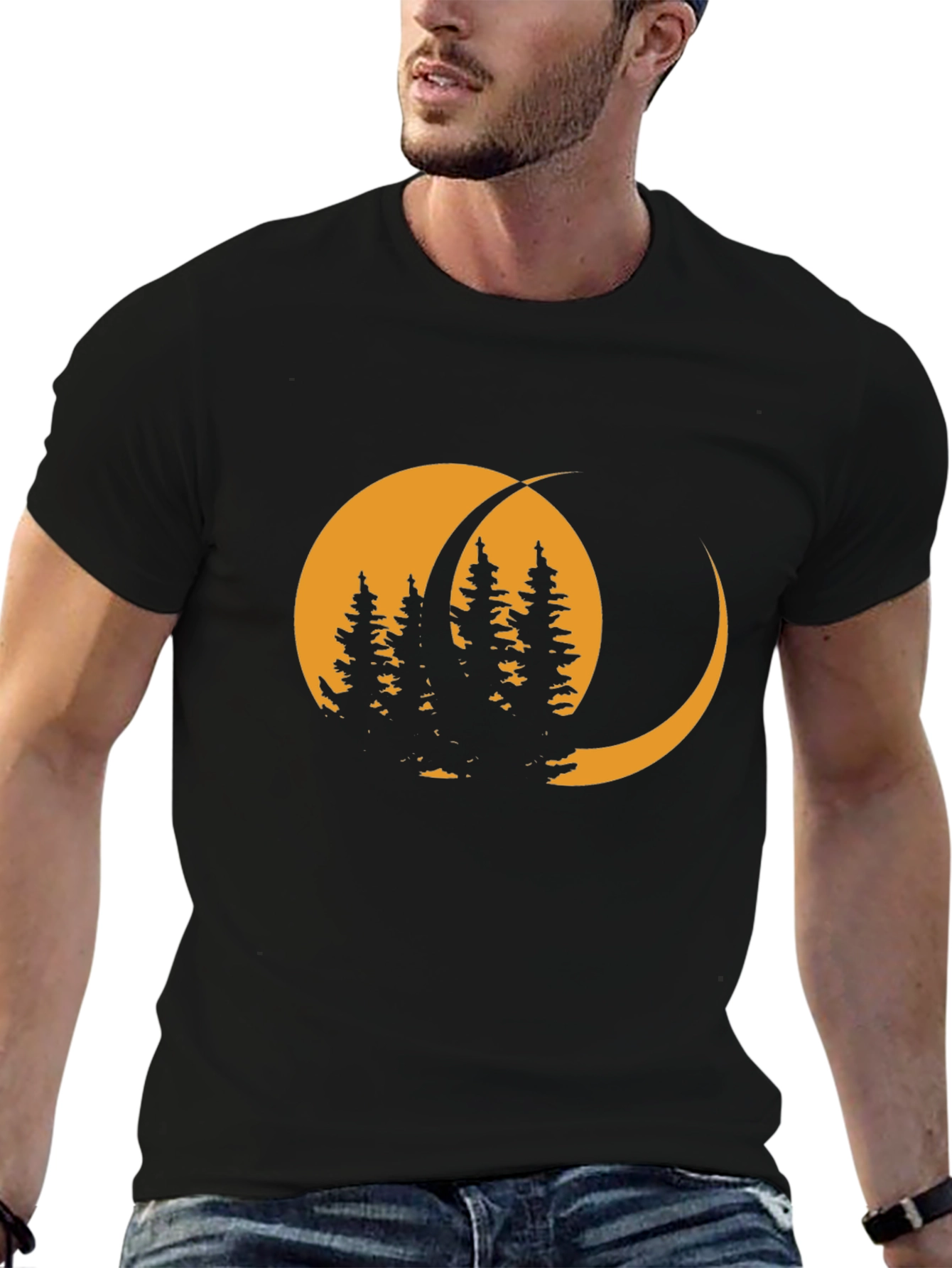 Moonlit Forest Graphic Tee - Stylish Black T-Shirt