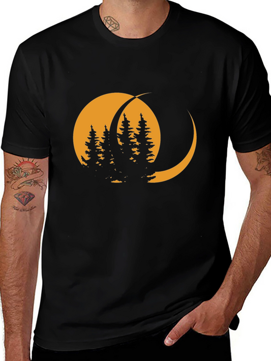 Moonlit Forest Graphic Tee - Stylish Black T-Shirt