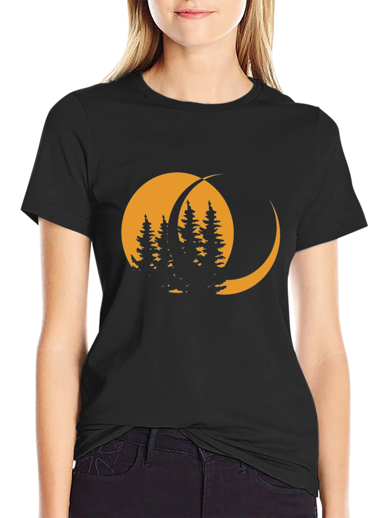Moonlit Forest Graphic Tee - Stylish Black T-Shirt