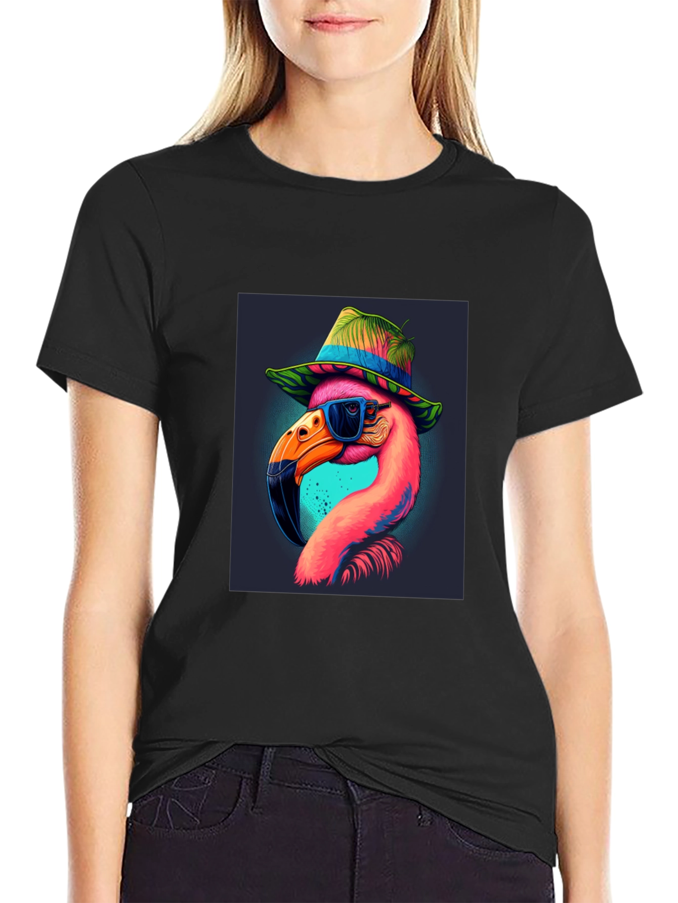 Cool Flamingo Graphic T-Shirt - Black