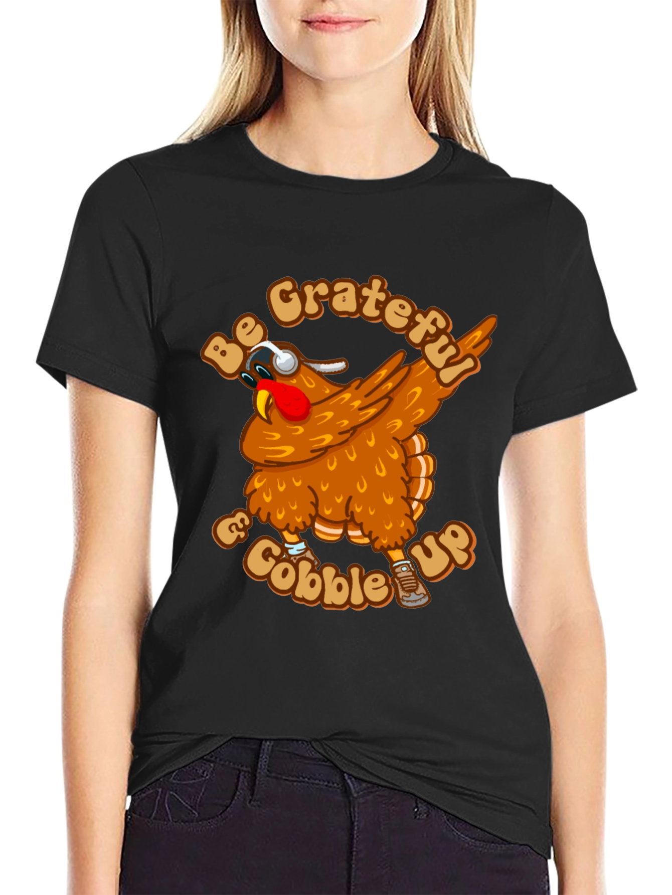 Grateful & Gobble Up Turkey Dabbing Thanksgiving T-Shirt