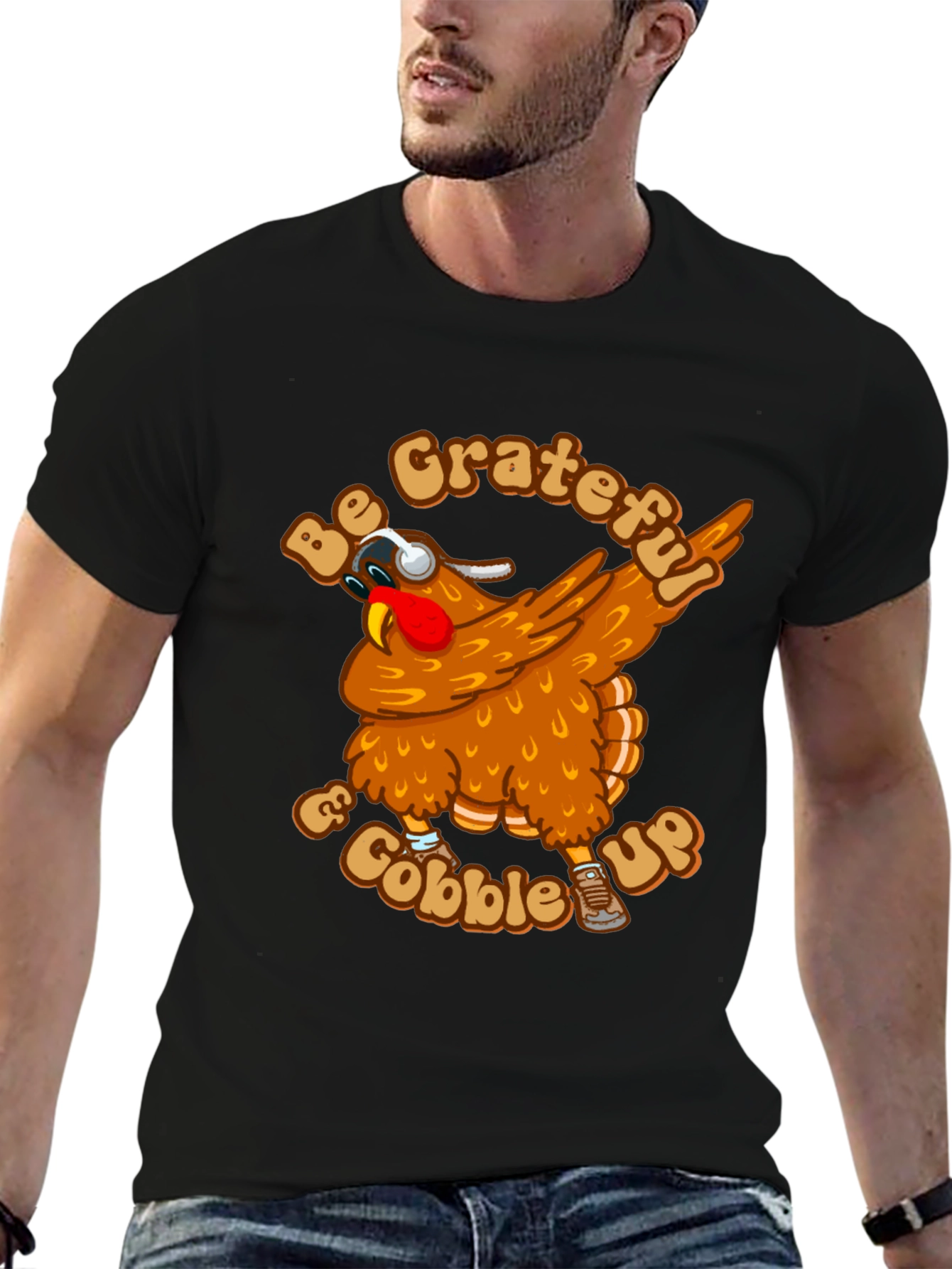 Grateful & Gobble Up Turkey Dabbing Thanksgiving T-Shirt