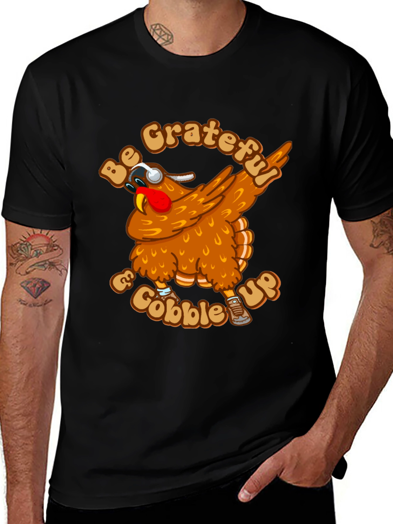 Grateful & Gobble Up Turkey Dabbing Thanksgiving T-Shirt