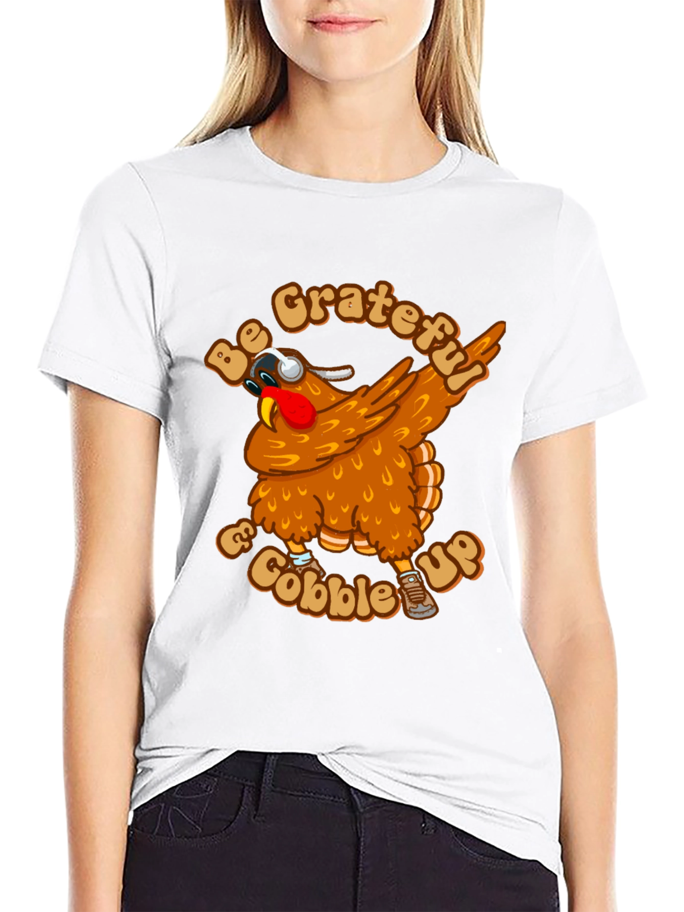 Grateful & Gobble Up Turkey Dabbing Thanksgiving T-Shirt
