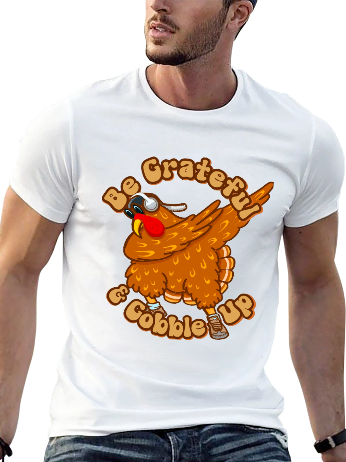 Grateful & Gobble Up Turkey Dabbing Thanksgiving T-Shirt