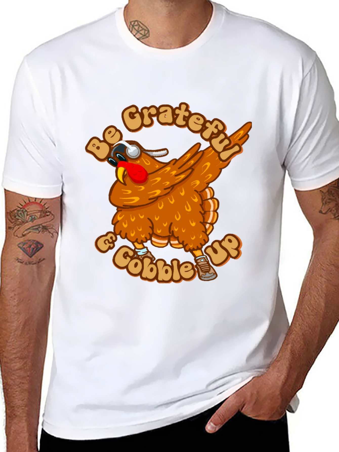 Grateful & Gobble Up Turkey Dabbing Thanksgiving T-Shirt