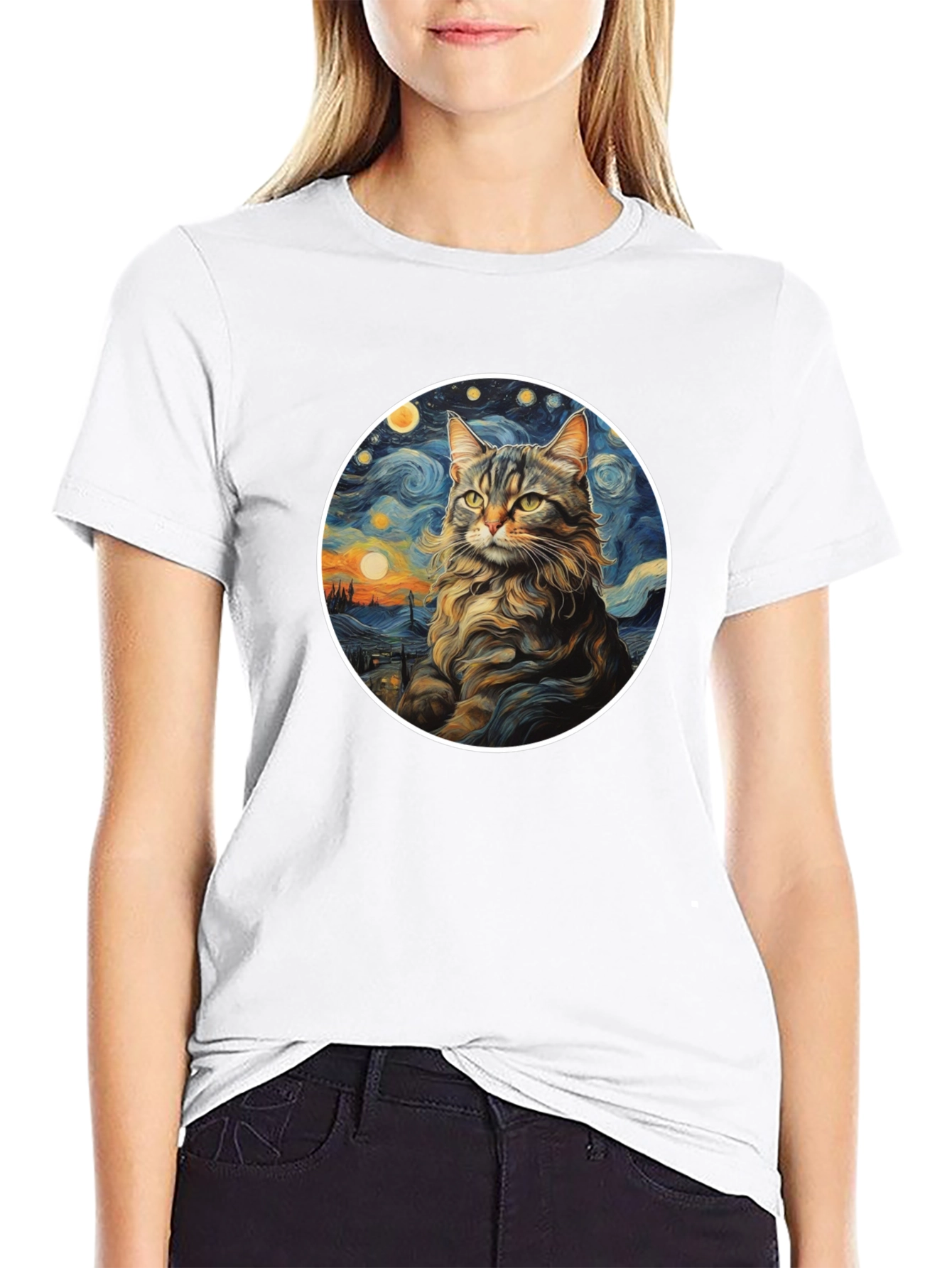 Starry Cat T-Shirt - Artistic Graphic Tee