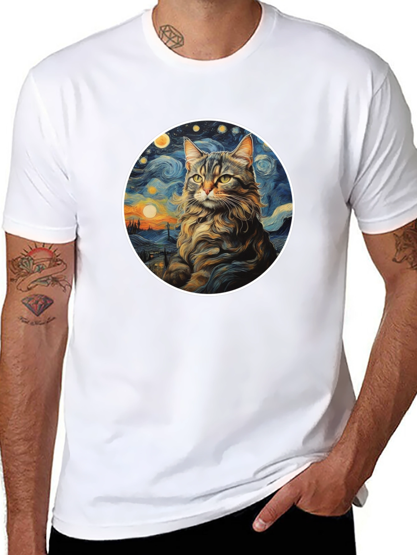 Starry Cat T-Shirt - Artistic Graphic Tee