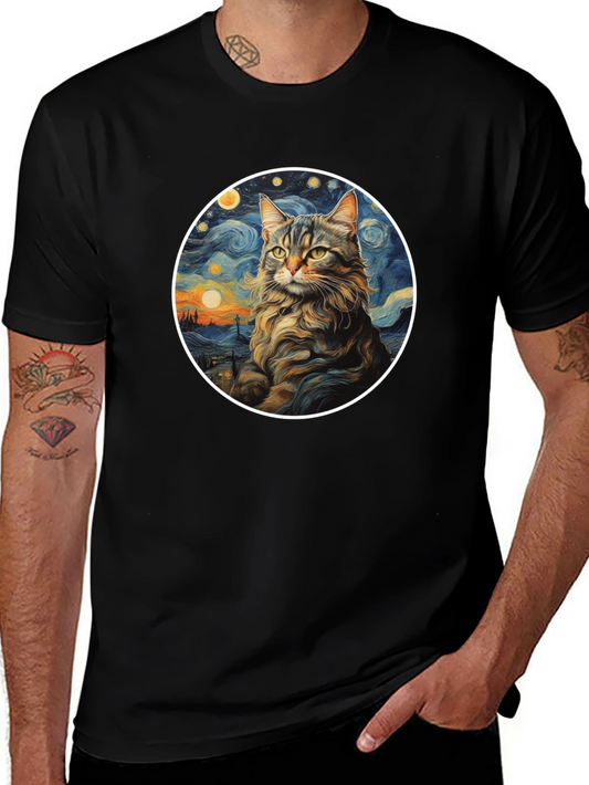 Starry Cat T-Shirt - Artistic Graphic Tee
