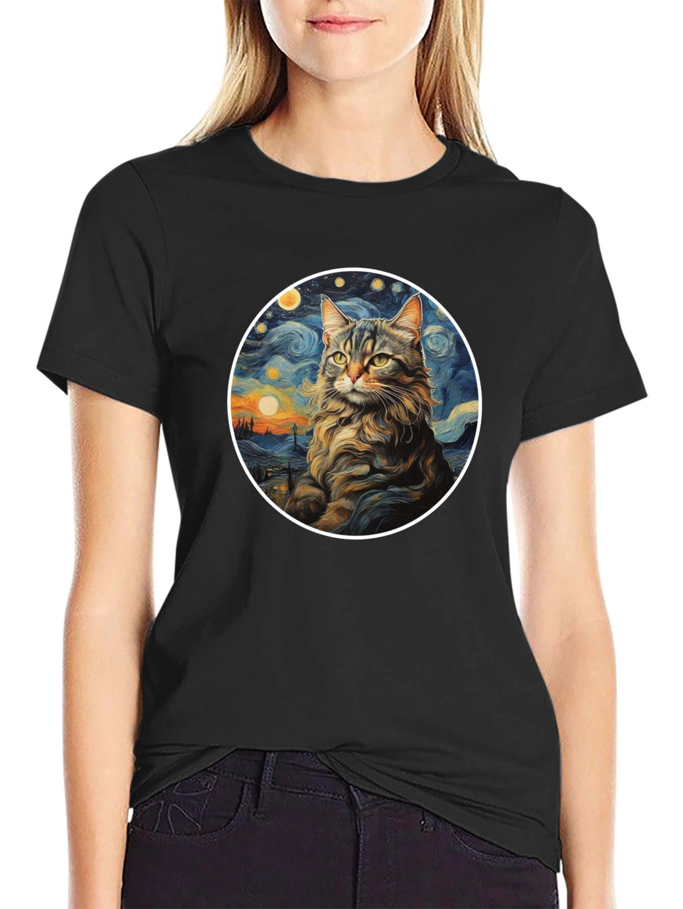 Starry Cat T-Shirt - Artistic Graphic Tee