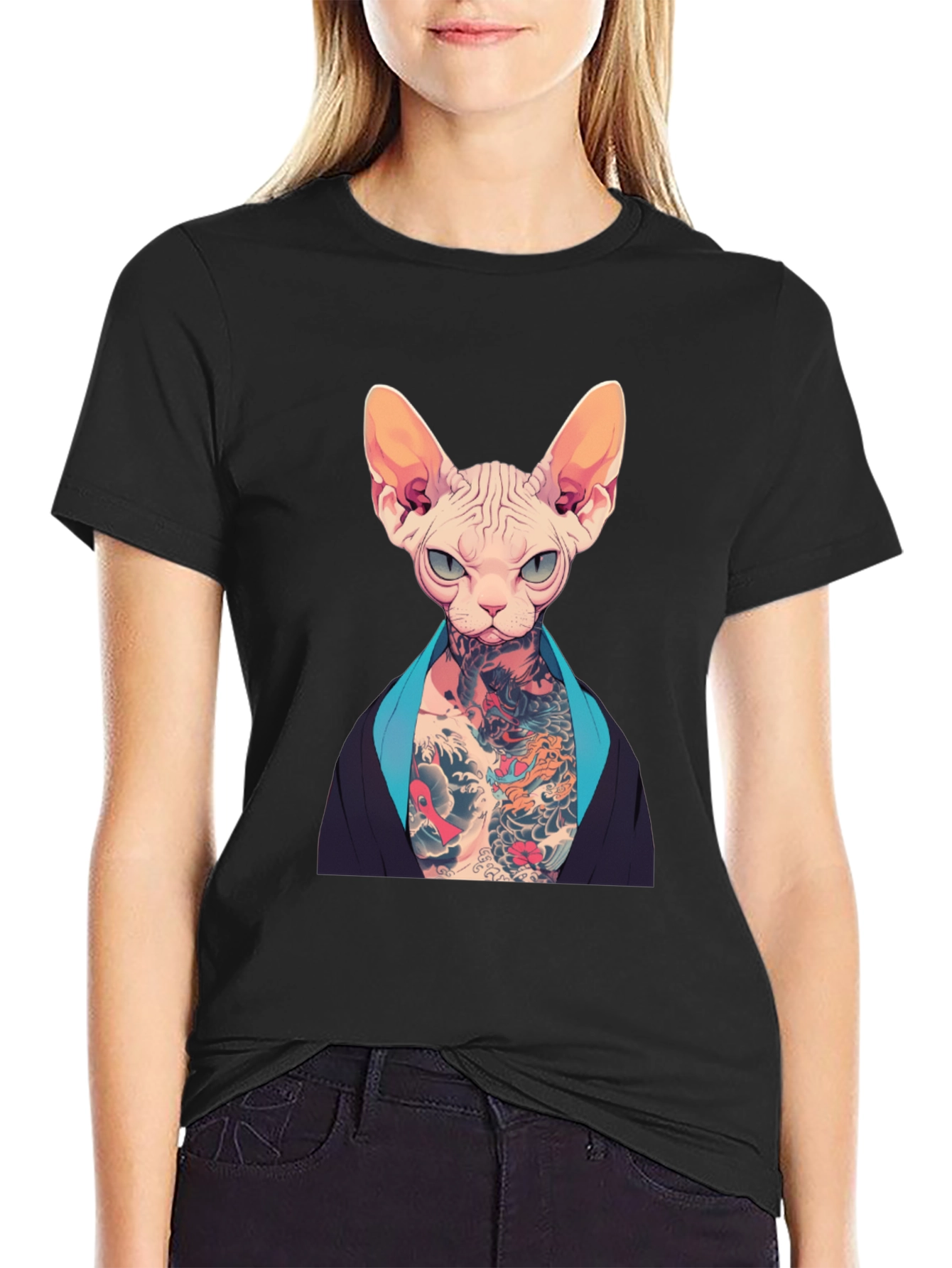 Tattooed Sphynx Cat Graphic T-Shirt - Unique Style