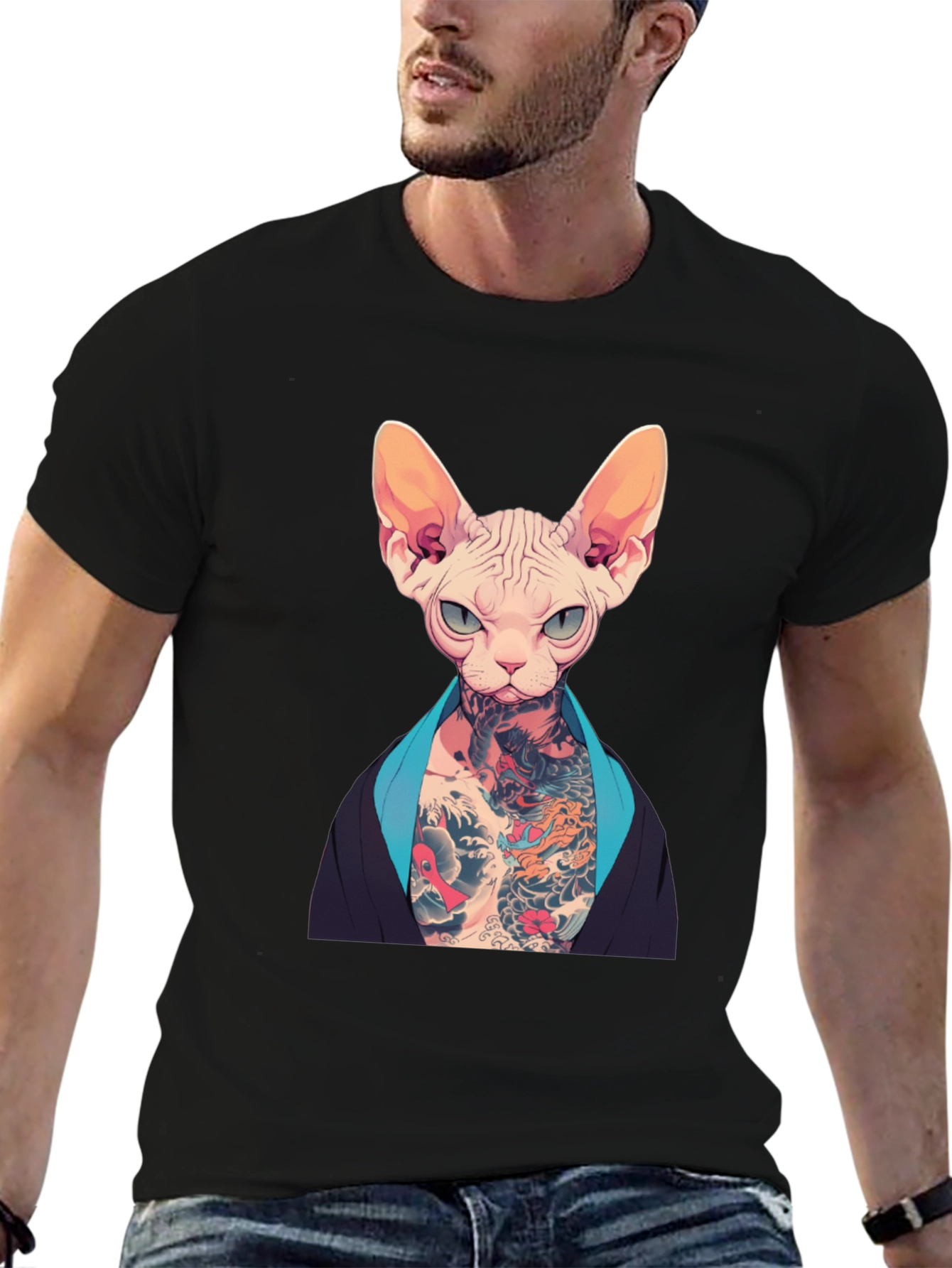 Tattooed Sphynx Cat Graphic T-Shirt - Unique Style
