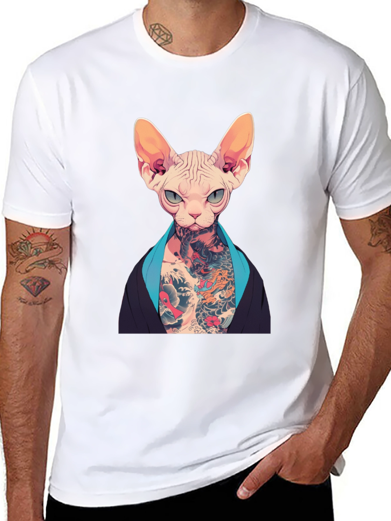 Tattooed Sphynx Cat Graphic T-Shirt - Unique Style