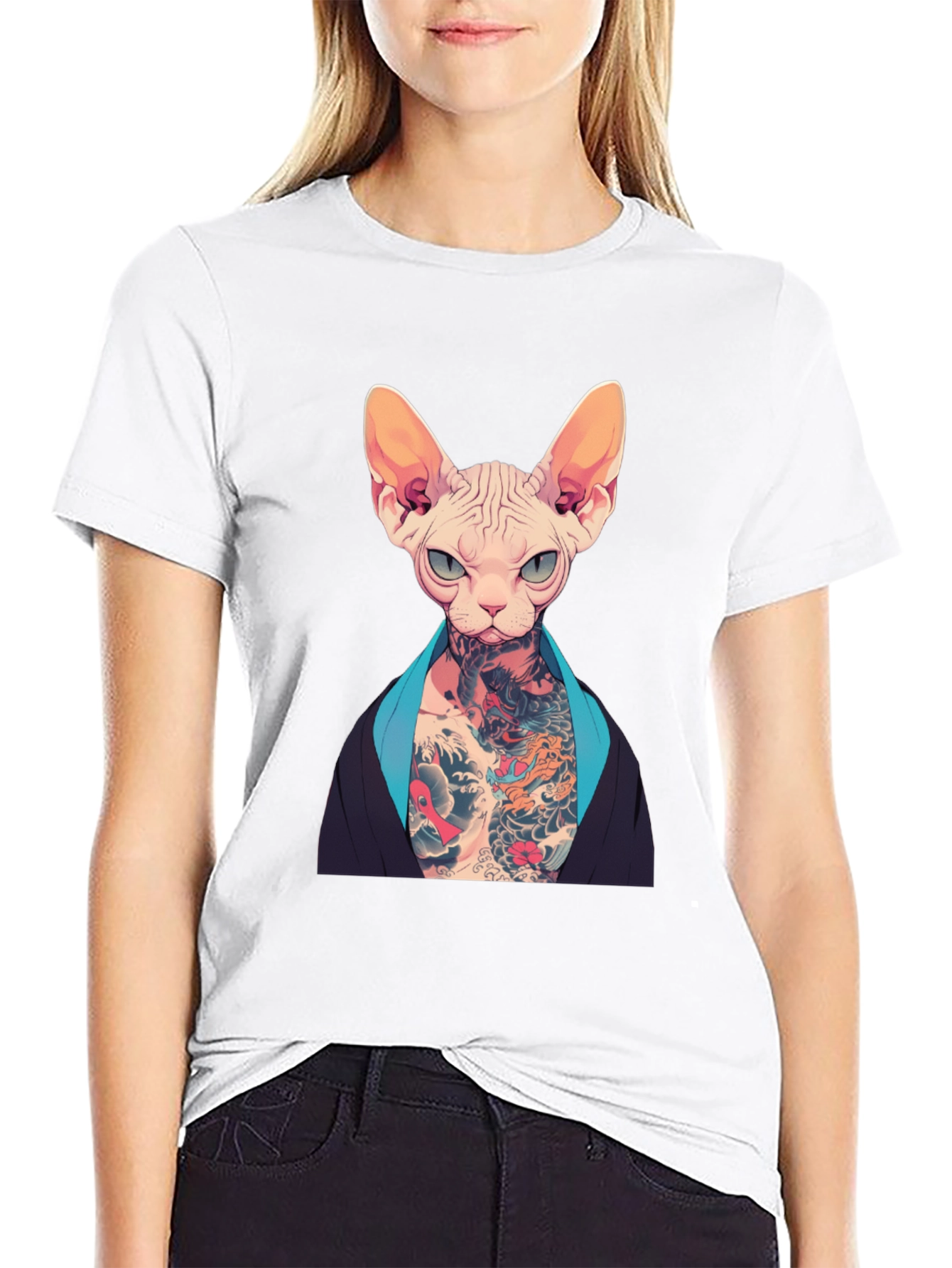 Tattooed Sphynx Cat Graphic T-Shirt - Unique Style