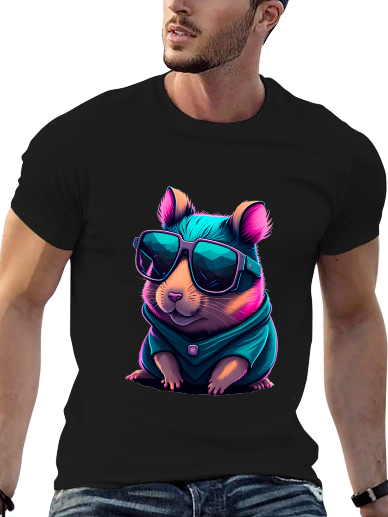 Cool Hamster Graphic Tee - Black T-Shirt