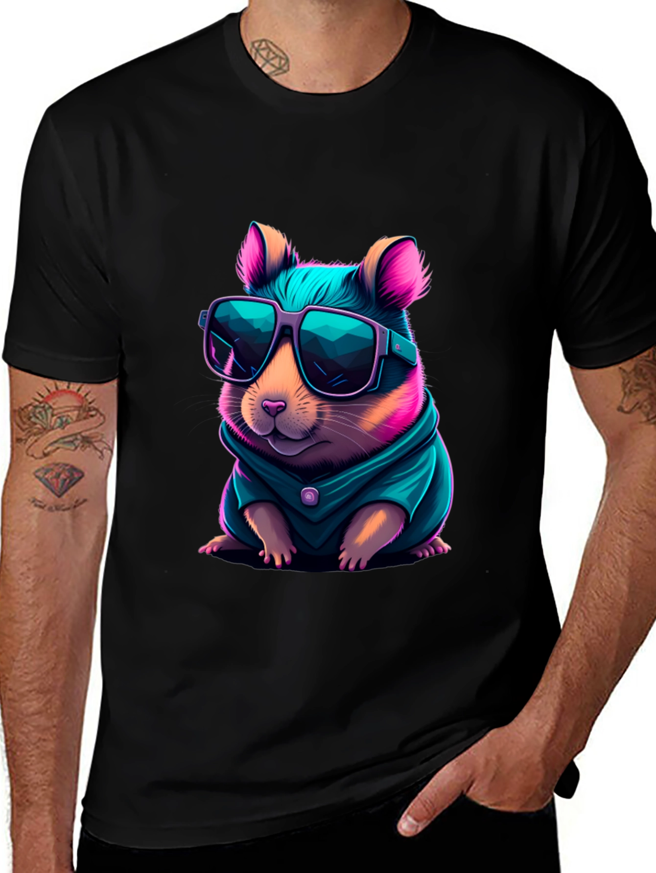 Cool Hamster Graphic Tee - Black T-Shirt