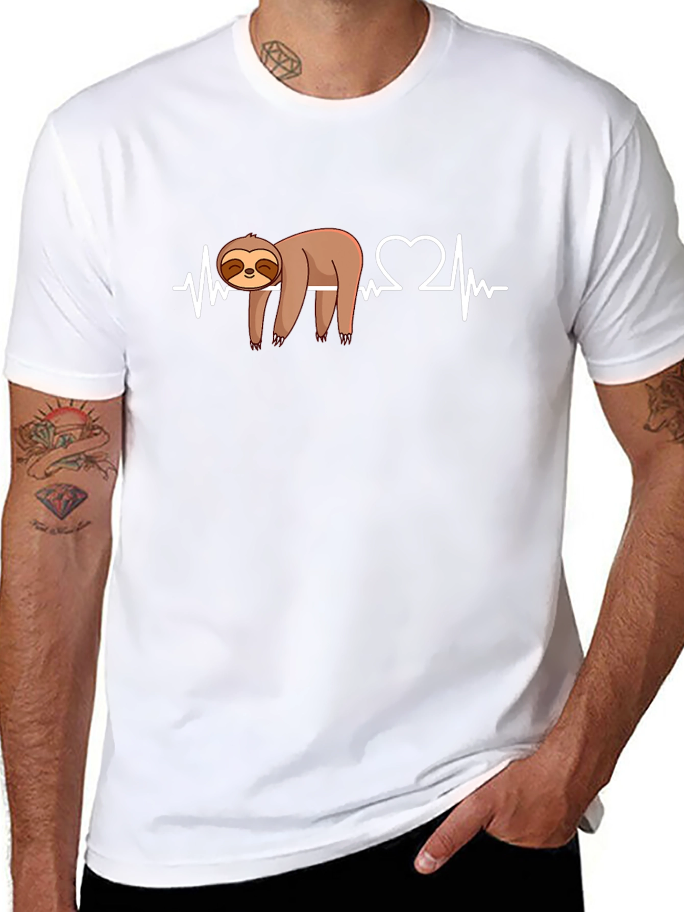Sloth Heartbeat Graphic T-Shirt - Lazy Days