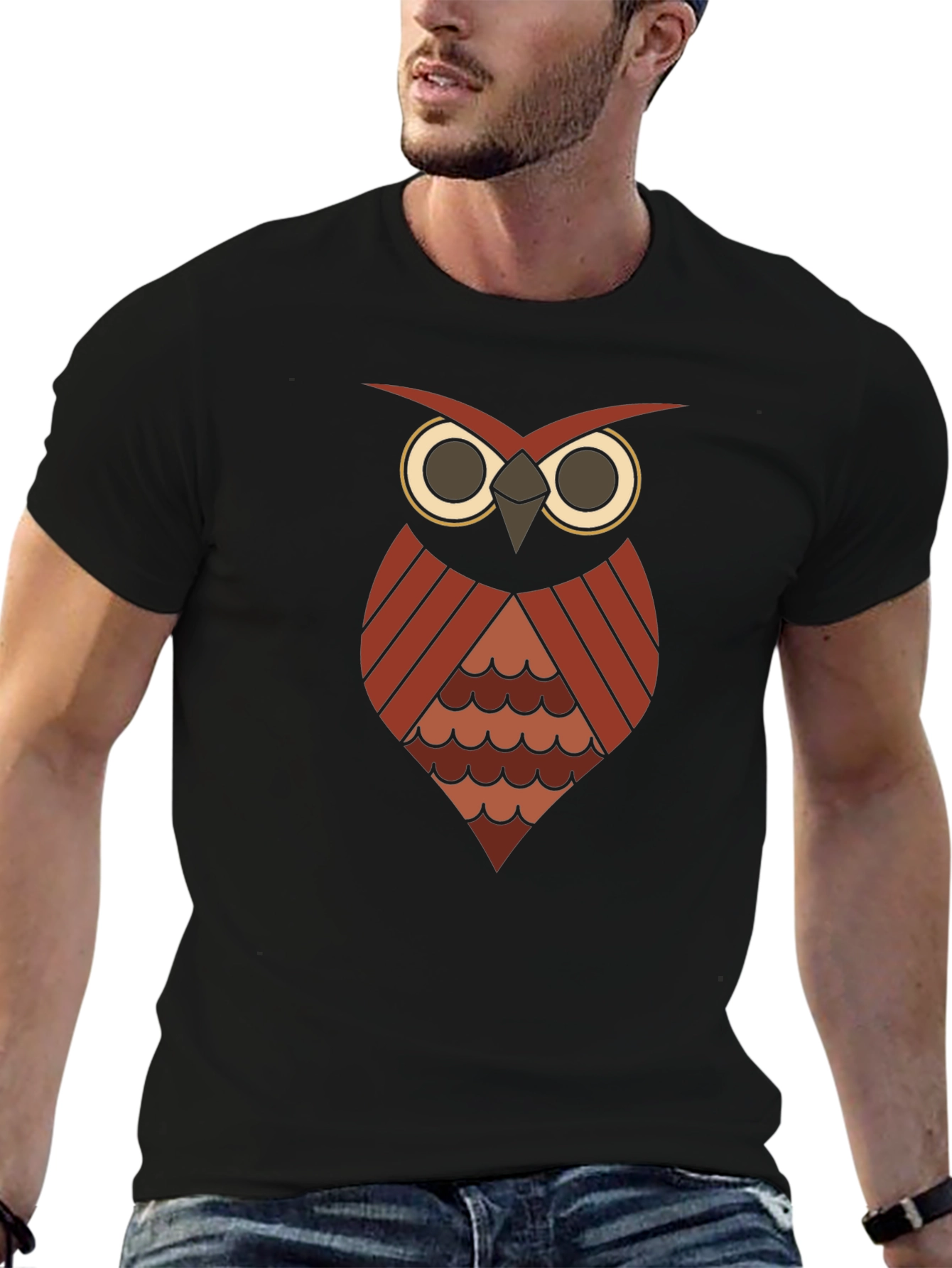 Geometric Owl Graphic T-Shirt - Mens Casual Tee
