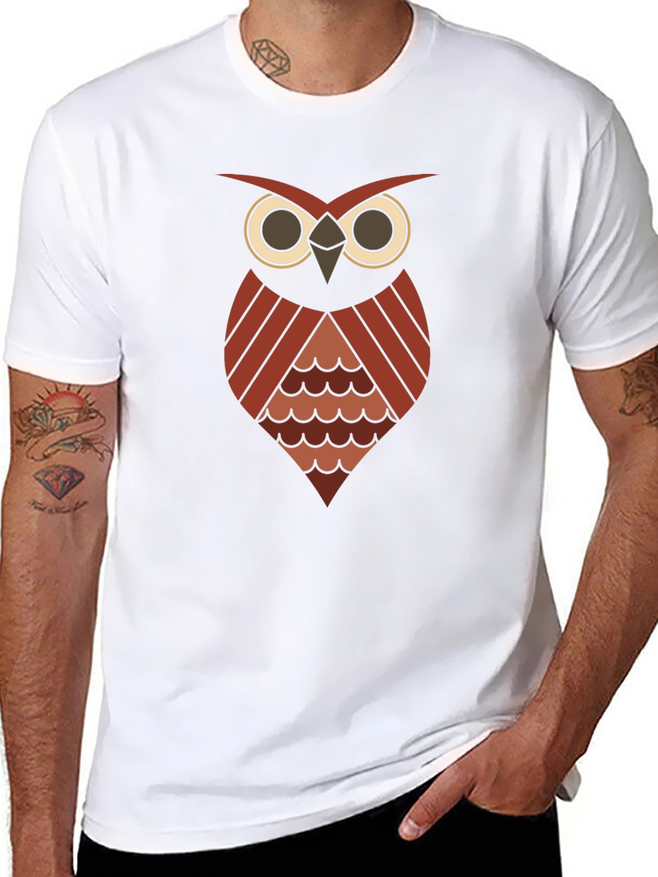 Geometric Owl Graphic T-Shirt - Mens Casual Tee