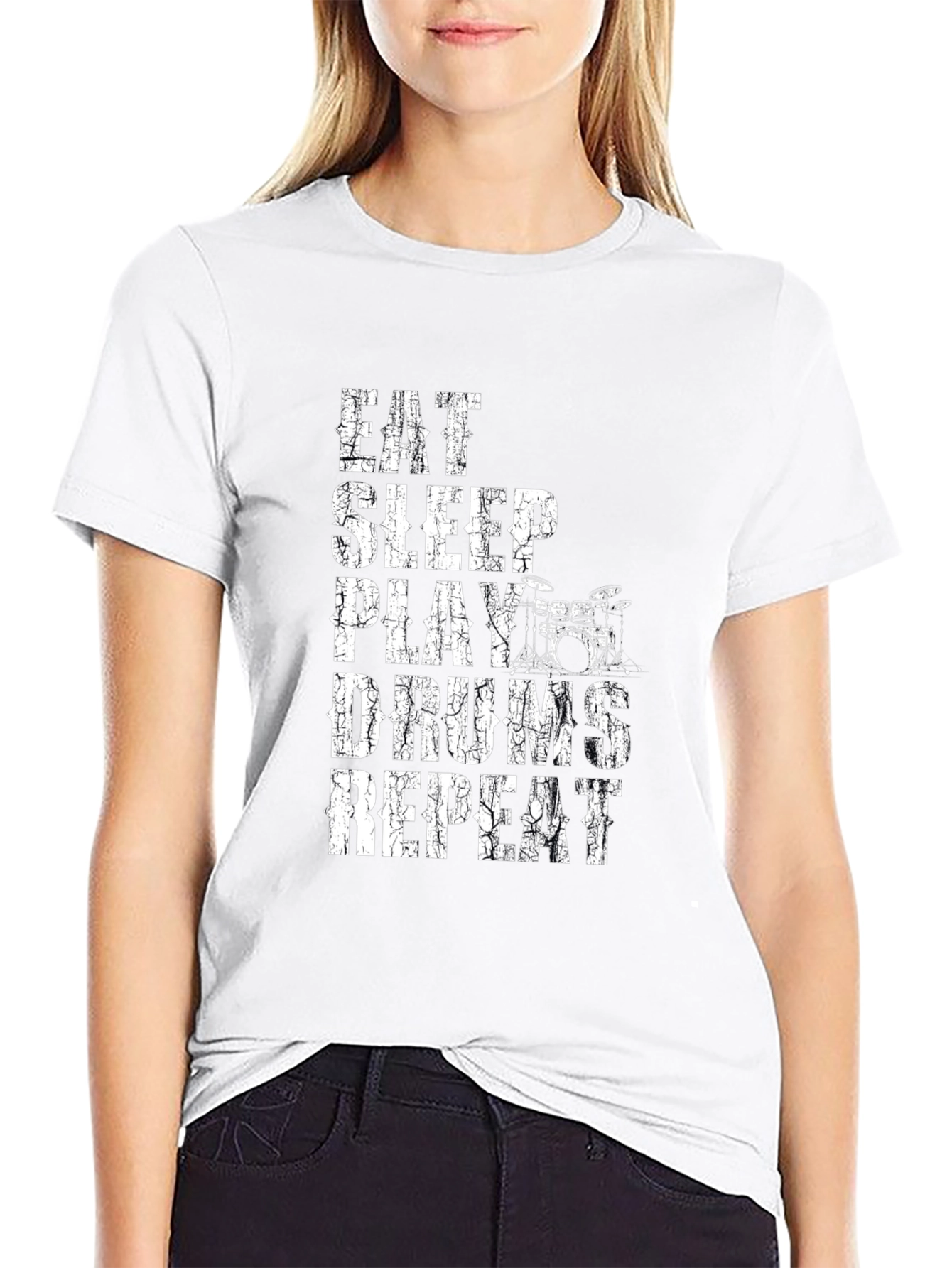 Eat Sleep Play Drums Repeat Black T-Shirt