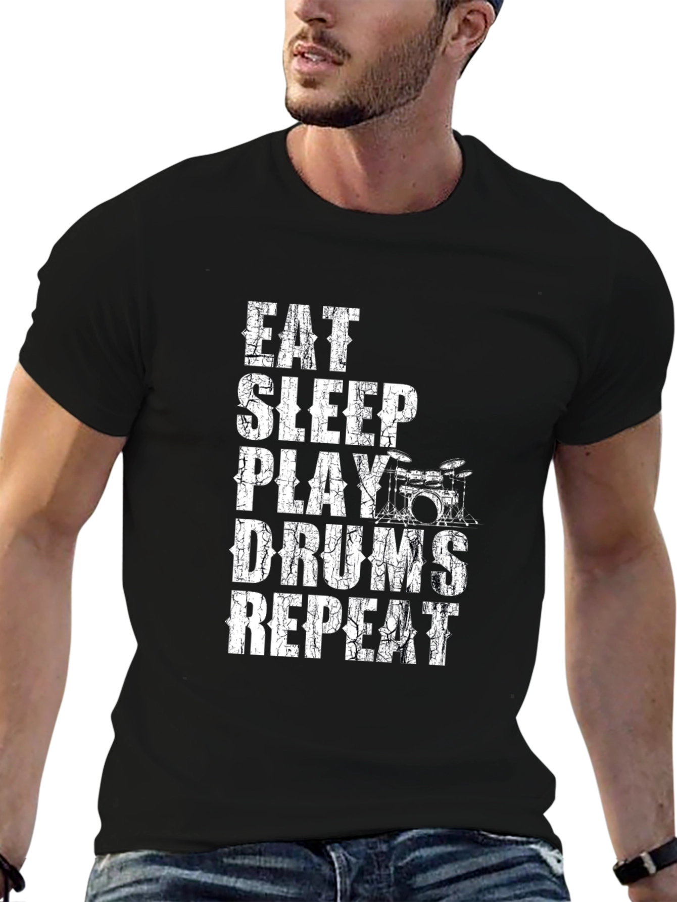 Eat Sleep Play Drums Repeat Black T-Shirt