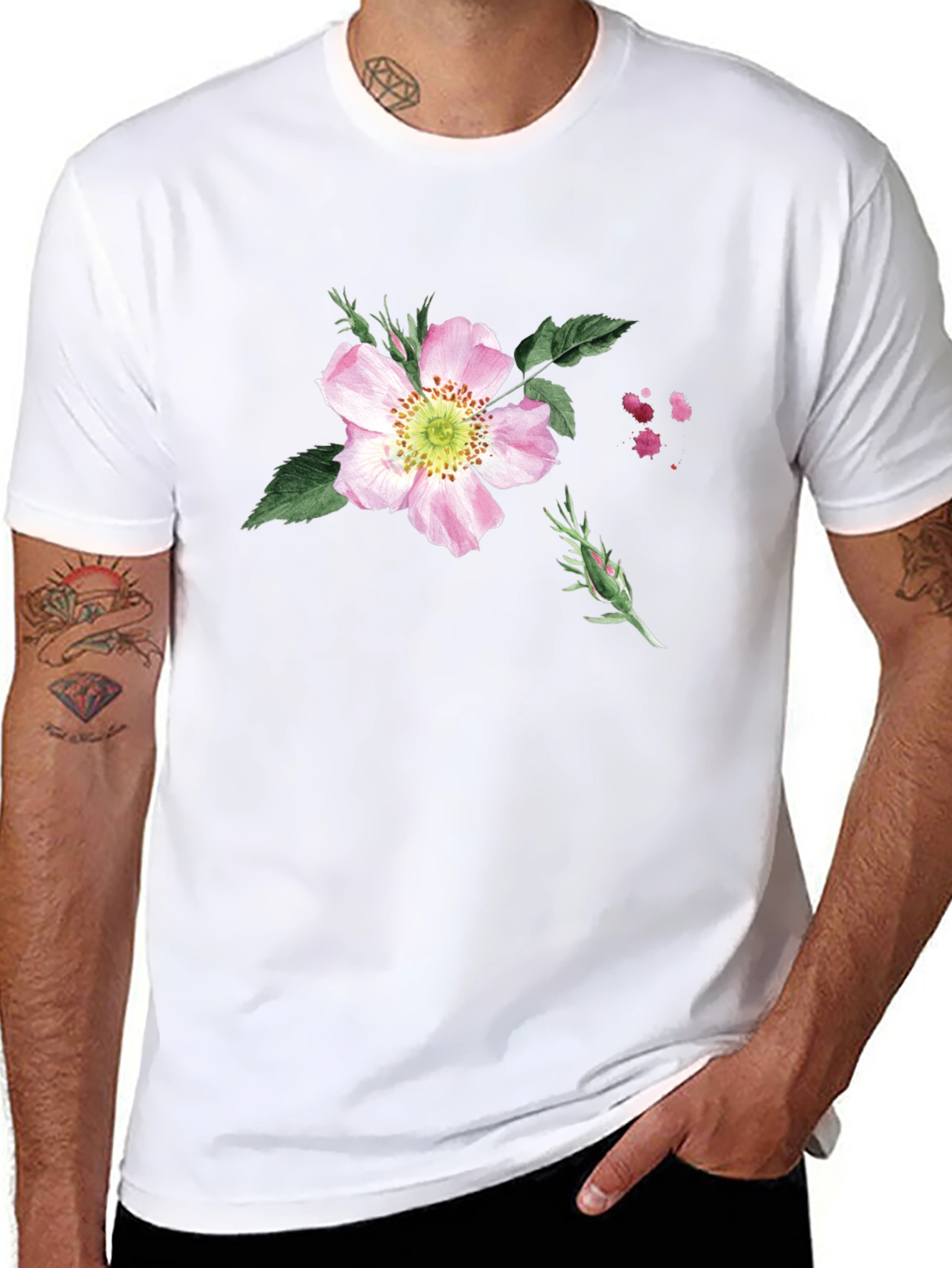 Floral Print Black T-Shirt - Botanical Style