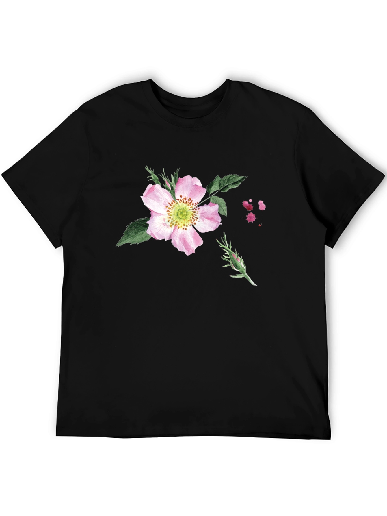 Floral Print Black T-Shirt - Botanical Style