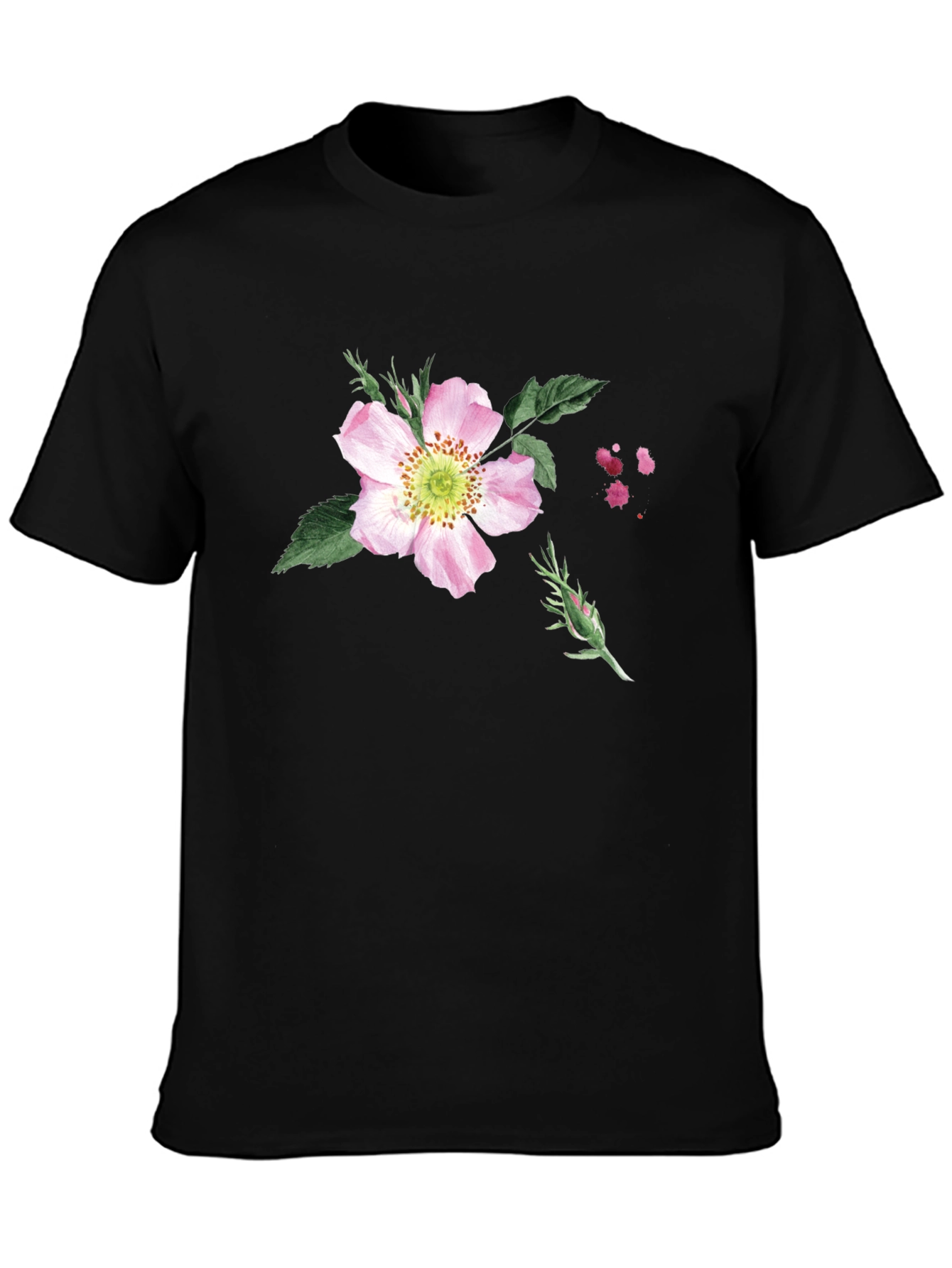 Floral Print Black T-Shirt - Botanical Style