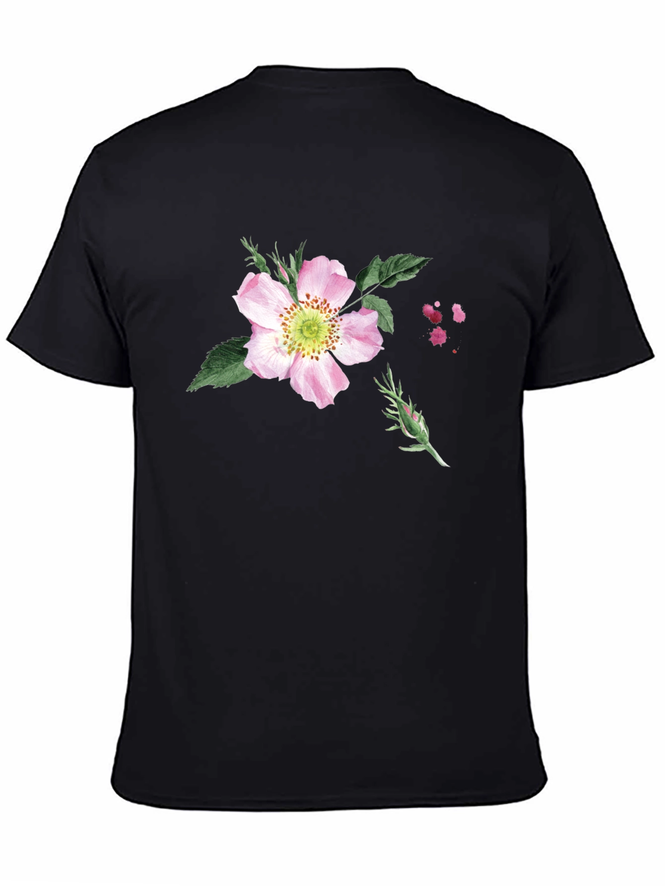 Floral Print Black T-Shirt - Botanical Style