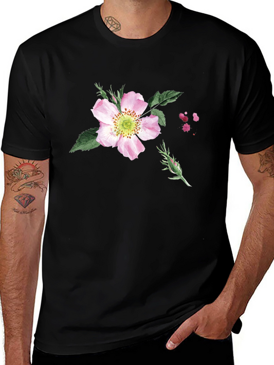 Floral Print Black T-Shirt - Botanical Style