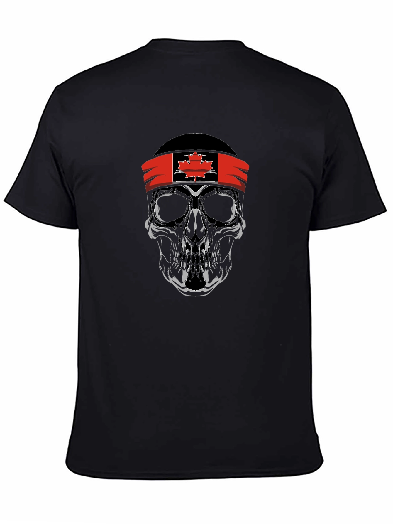 Skull with Canadian Flag Headband Graphic T-Shirt