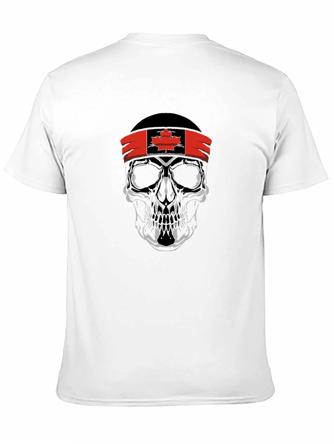 Skull with Canadian Flag Headband Graphic T-Shirt