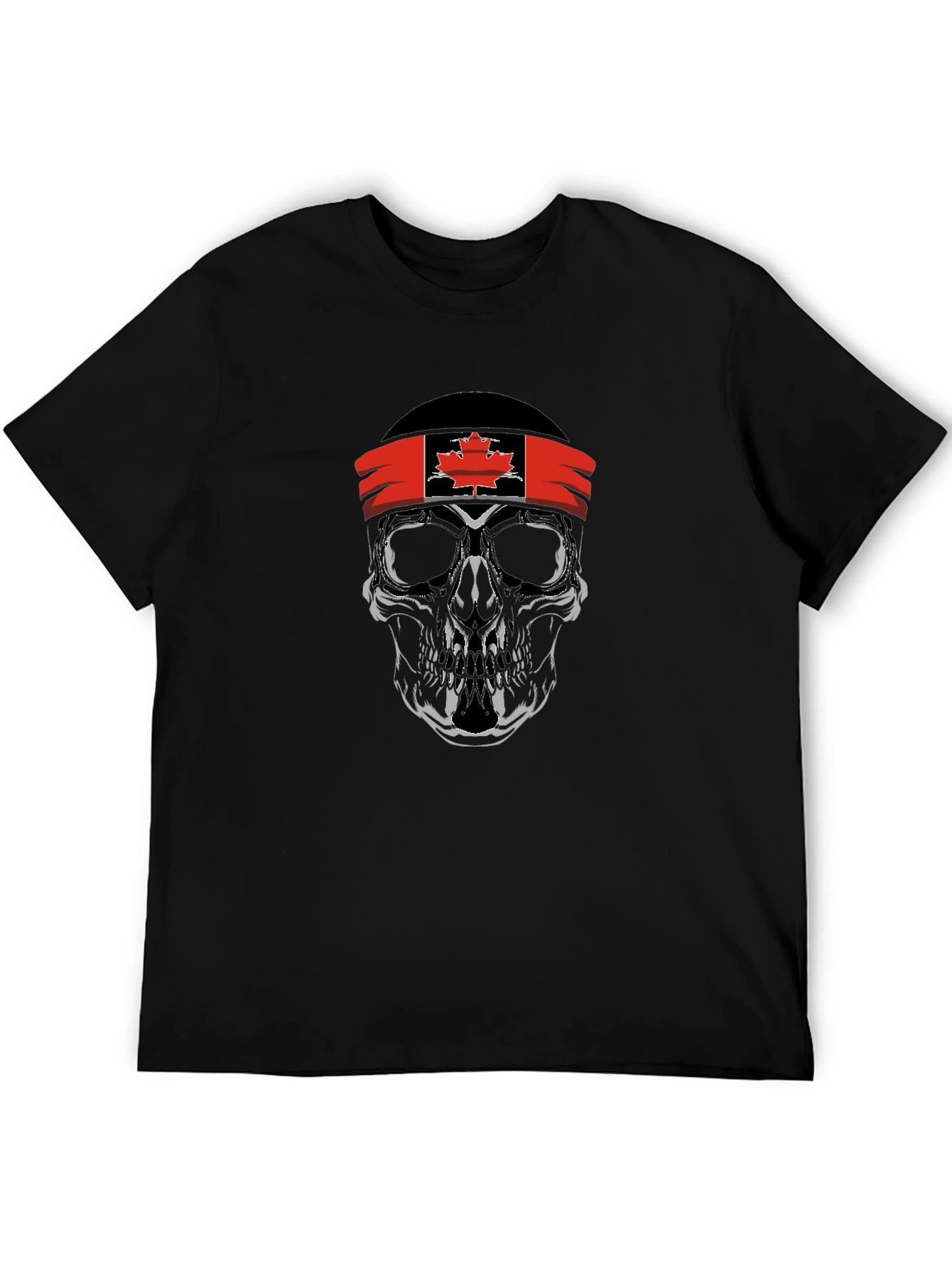 Skull with Canadian Flag Headband Graphic T-Shirt