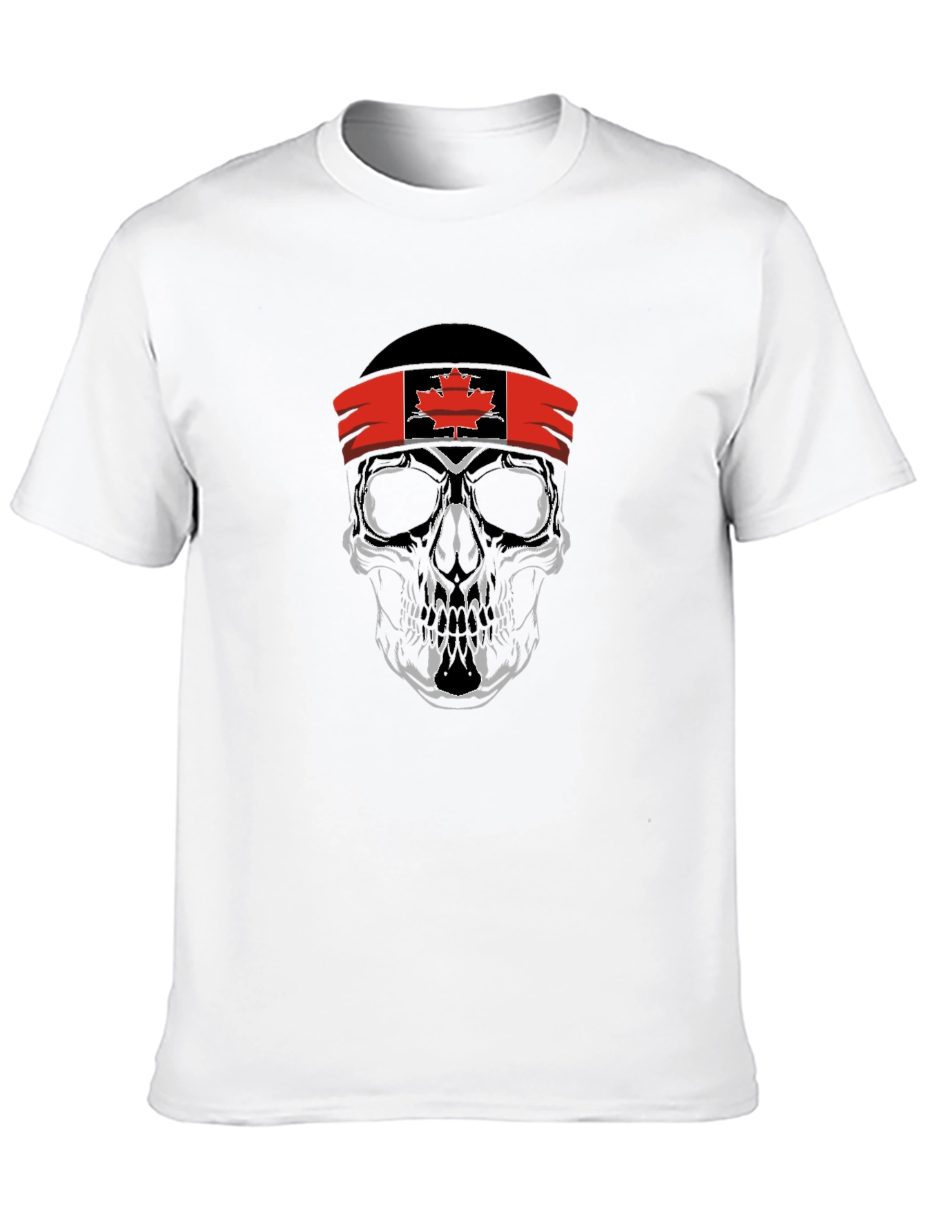 Skull with Canadian Flag Headband Graphic T-Shirt