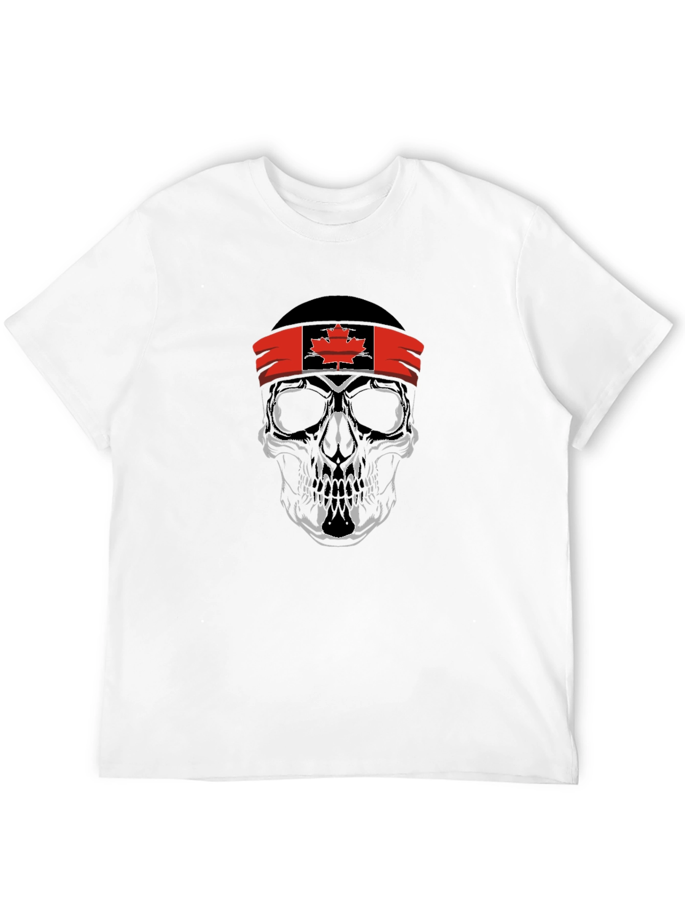 Skull with Canadian Flag Headband Graphic T-Shirt