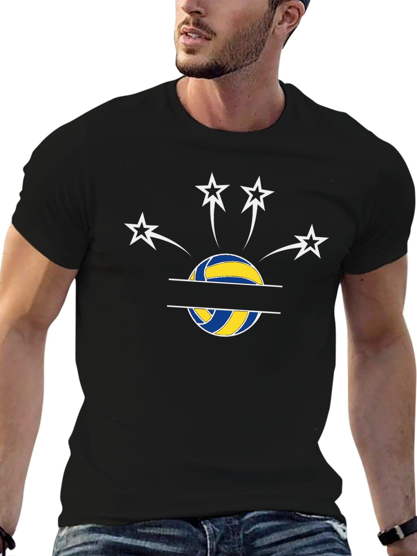 Volleyball Star Graphic T-Shirt - Black