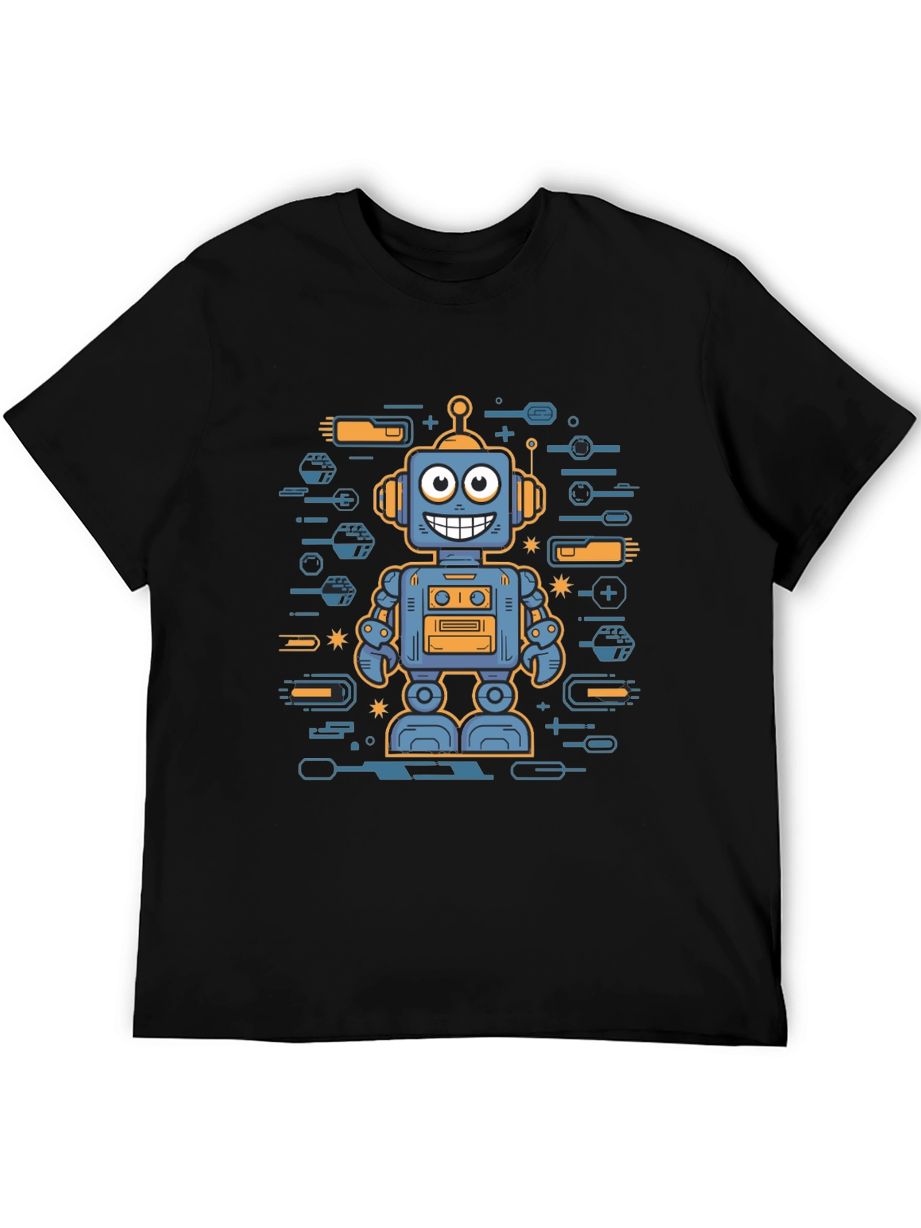 Robot Graphic Print Black T-Shirt