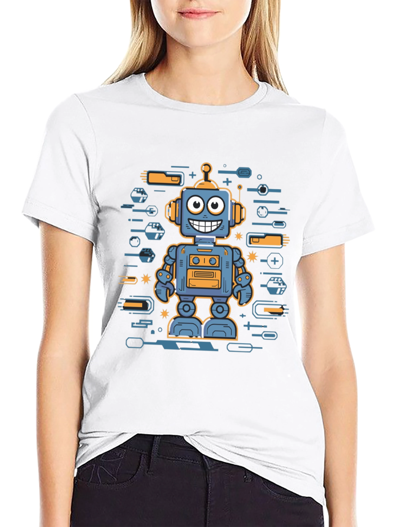 Robot Graphic Print Black T-Shirt