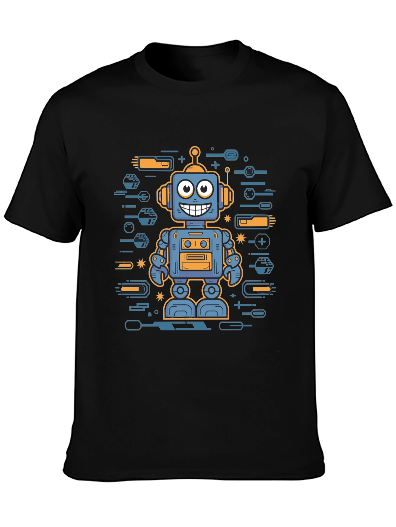 Robot Graphic Print Black T-Shirt