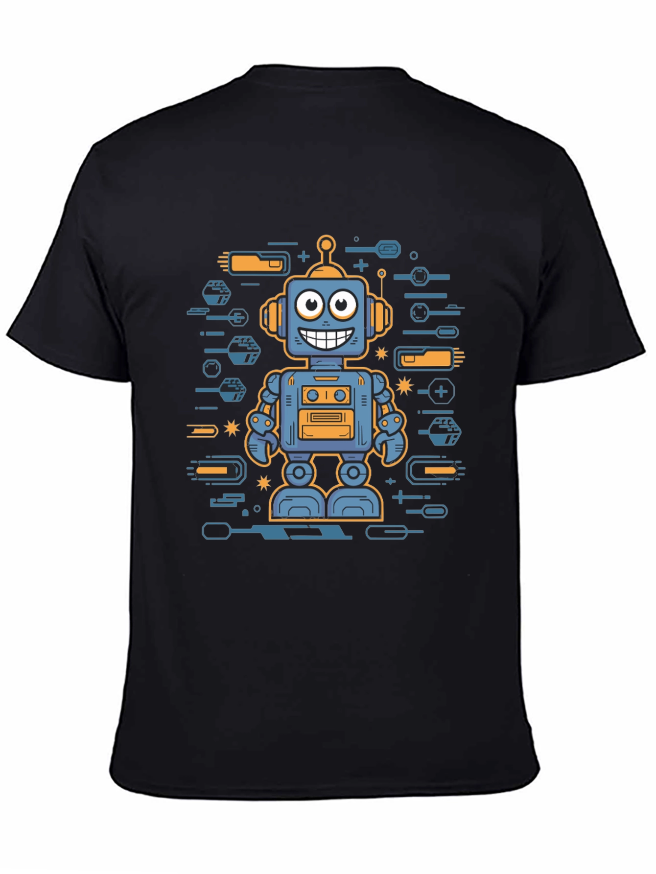 Robot Graphic Print Black T-Shirt