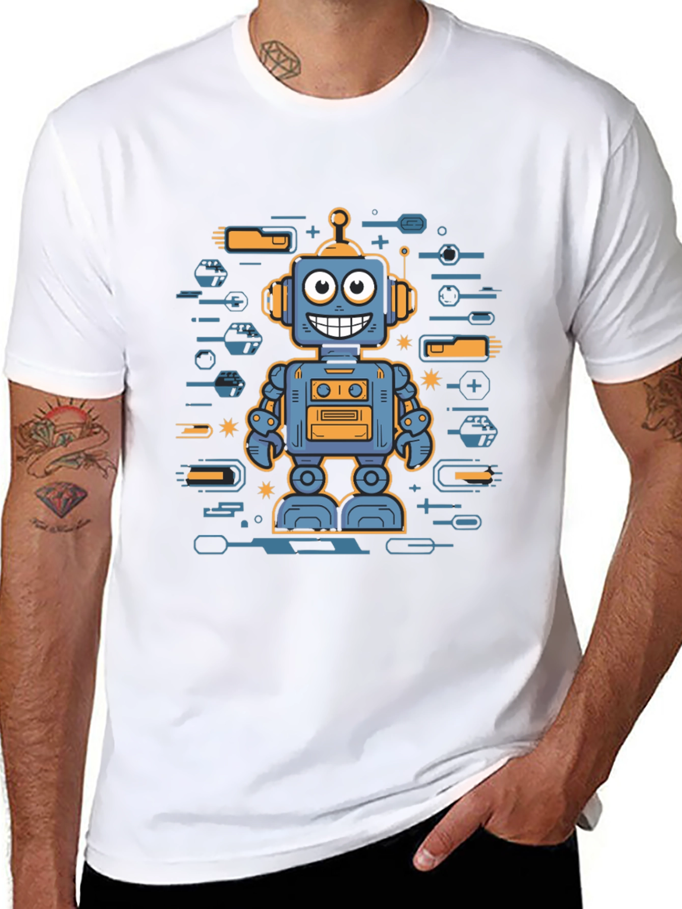 Robot Graphic Print Black T-Shirt