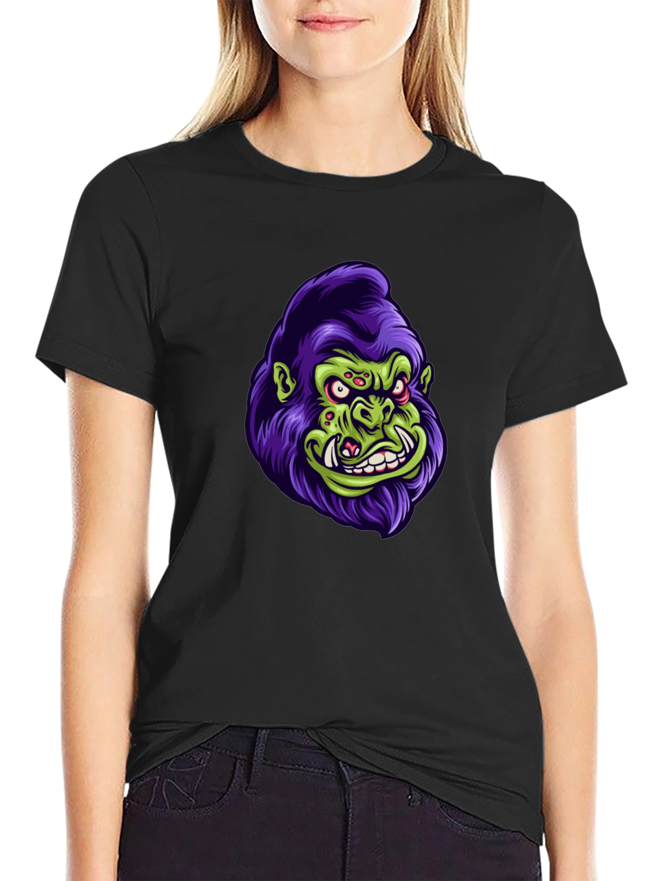 Monster Gorilla Graphic Tee - Black Cotton Blend