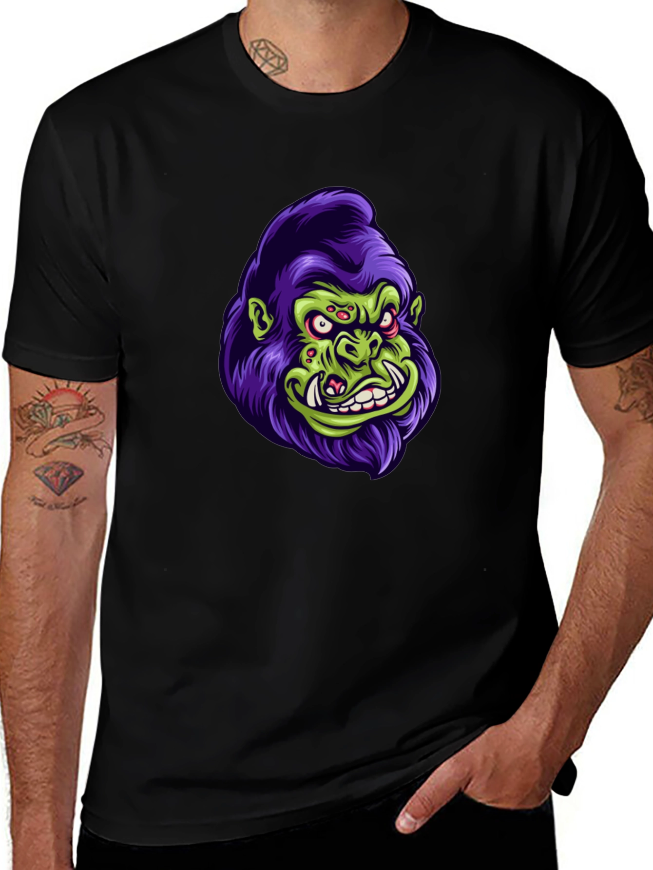 Monster Gorilla Graphic Tee - Black Cotton Blend